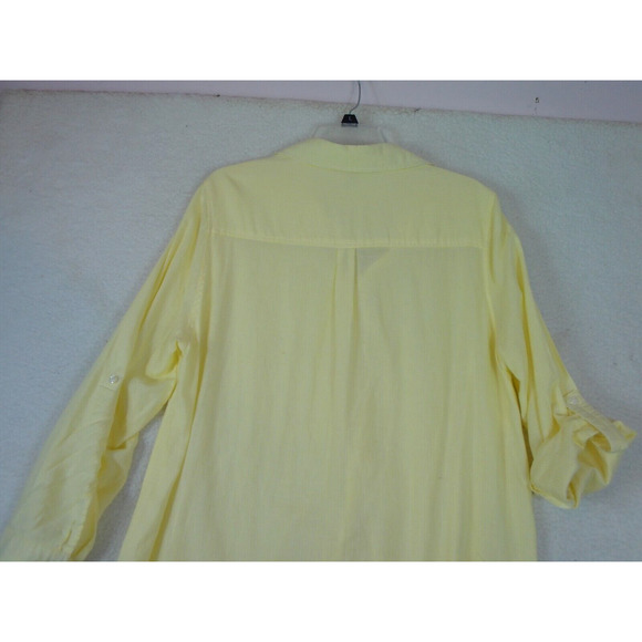 Zac & Rachel Yellow Striped Roll Tab Sleeve Button-Up Tunic‎ Blouse 1X - Picture 6 of 11